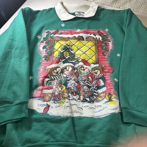 Nutcracker Teddy Bear Christmas Sweater Made USA Vintage Women 1XL